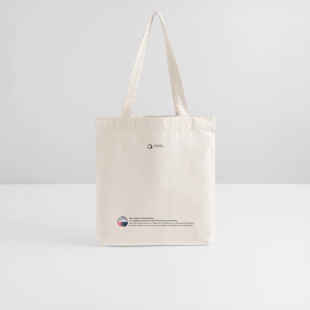 Cotton Tote Bag "Let the good stuff bloom in your life.“ - Eco-Friendly Artistic Carryall with Photo print “Apfelblüte/Apple Blossom“ by Sarah Buhl - natural white