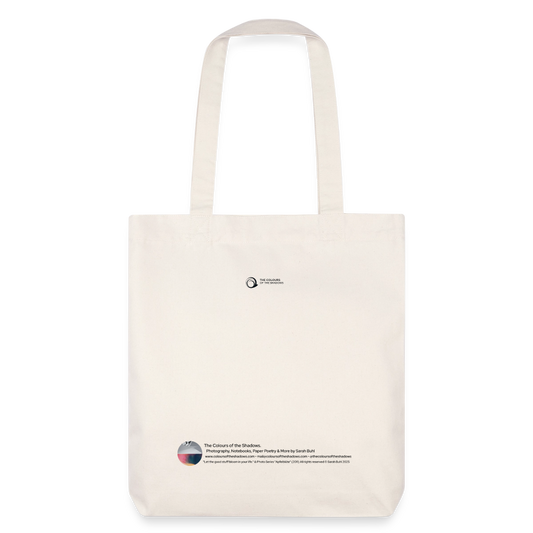 Cotton Tote Bag "Let the good stuff bloom in your life.“ – Eco-Friendly Artistic Carryall with Photo print “Apfelblüte/Apple Blossom“ by Sarah Buhl - natural white