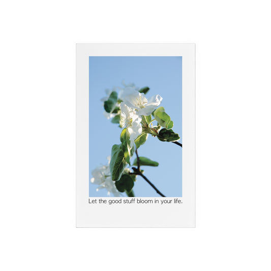 Acrylic Sign "Let the good stuff bloom in your life.“ - Elegant and inspiring art piece with Photograph „Apfelblüte/Apple Blossom“ by Sarah Buhl