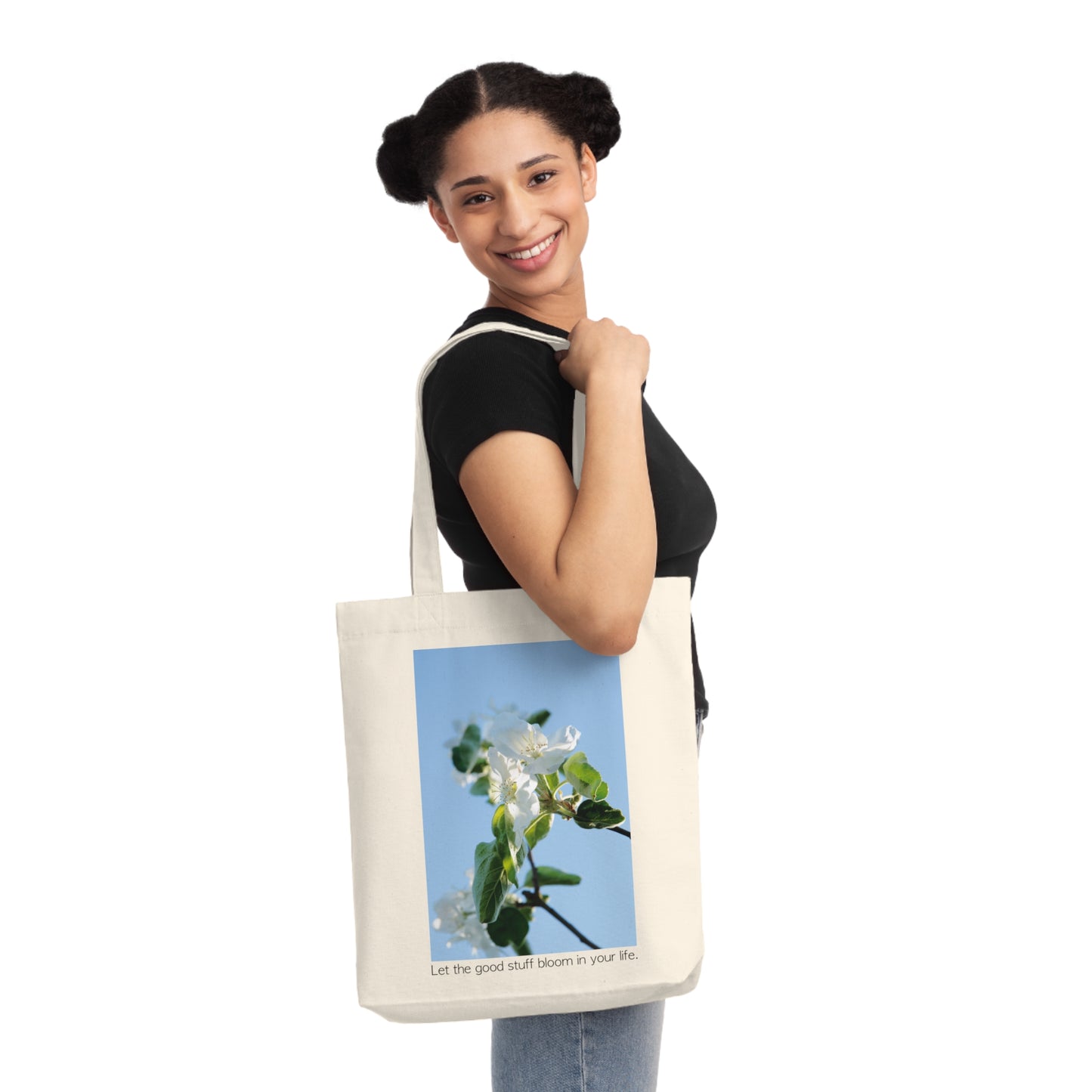 Cotton Tote Bag "Let the good stuff bloom in your life.“ - Eco-Friendly Artistic Carryall with Photo print by Sarah Buhl
