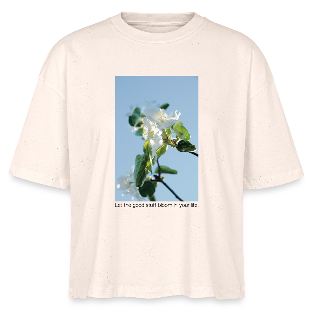 Women’s Boxy Organic T-Shirt "Let the Good Stuff Bloom in your Life" – with Photo Design by Sarah Buhl - soft Ecru