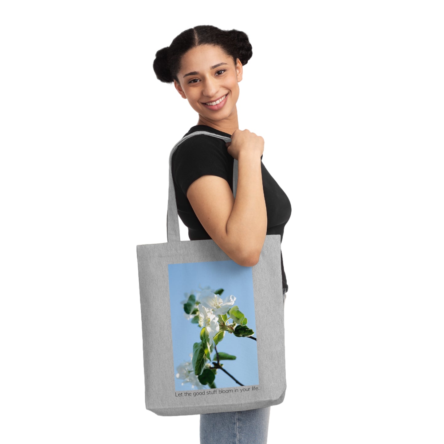 Cotton Tote Bag "Let the good stuff bloom in your life.“ - Eco-Friendly Artistic Carryall with Photo print by Sarah Buhl